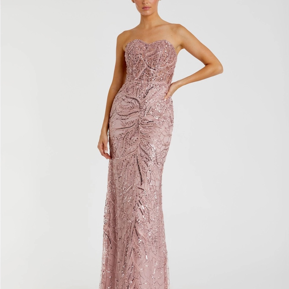 NWT - Mac Duggal Pink Strapless Embellished Trumpet Gown